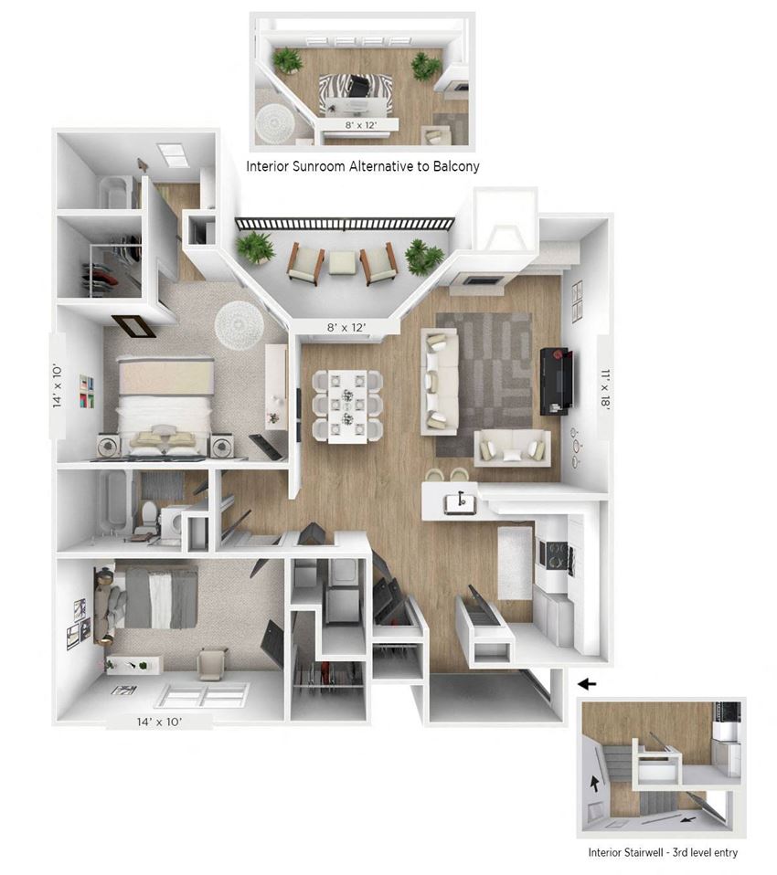The Grand With Balcony 2 BR 2 BA